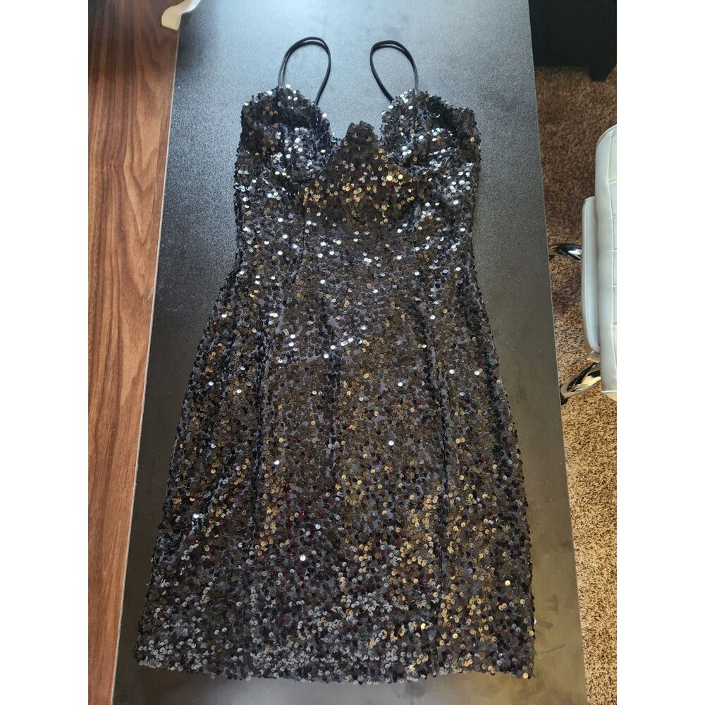 Black Sequin Bustier Bodycon Mini Dress Underwire Corset Party Cocktail